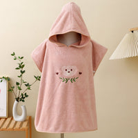 HKM-822867 Children's Coral Fleece Hooded Bath Cloaks - Bear, Rabbit, Duck, and Koala Designs