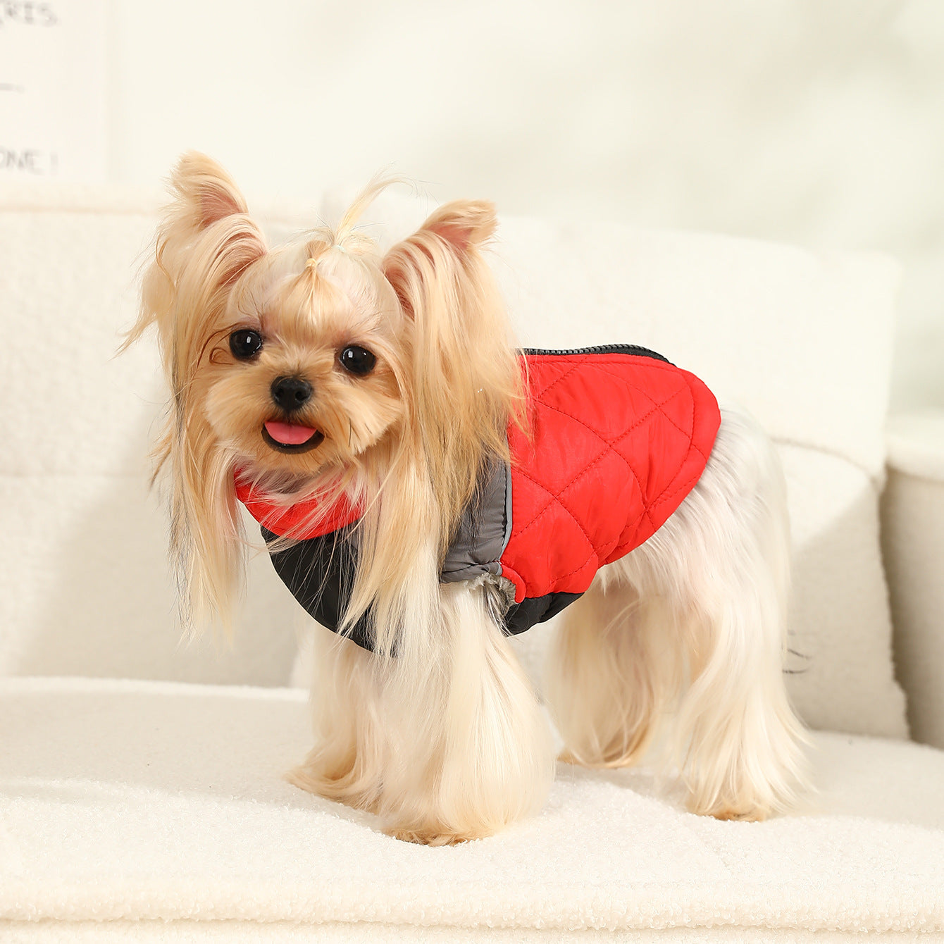 HKM-822867 Stylish Cotton-Padded Contrast Color Diamond Plaid Ski Suit for Pets - Waterproof and Warm