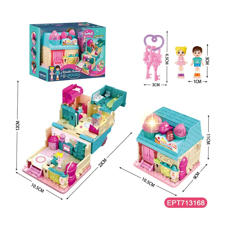 HKM-823251 Music and Light Iced Coffee Doll House Play Set for Kids, Treasure Box Gift for Girls Ages 5-7