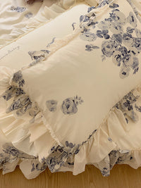HKM-823443 Cotton Four-Piece Girl's Bedding Set with Heart and Lotus Leaf Lace Design
