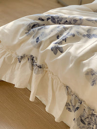 HKM-823443 Cotton Four-Piece Girl's Bedding Set with Heart and Lotus Leaf Lace Design