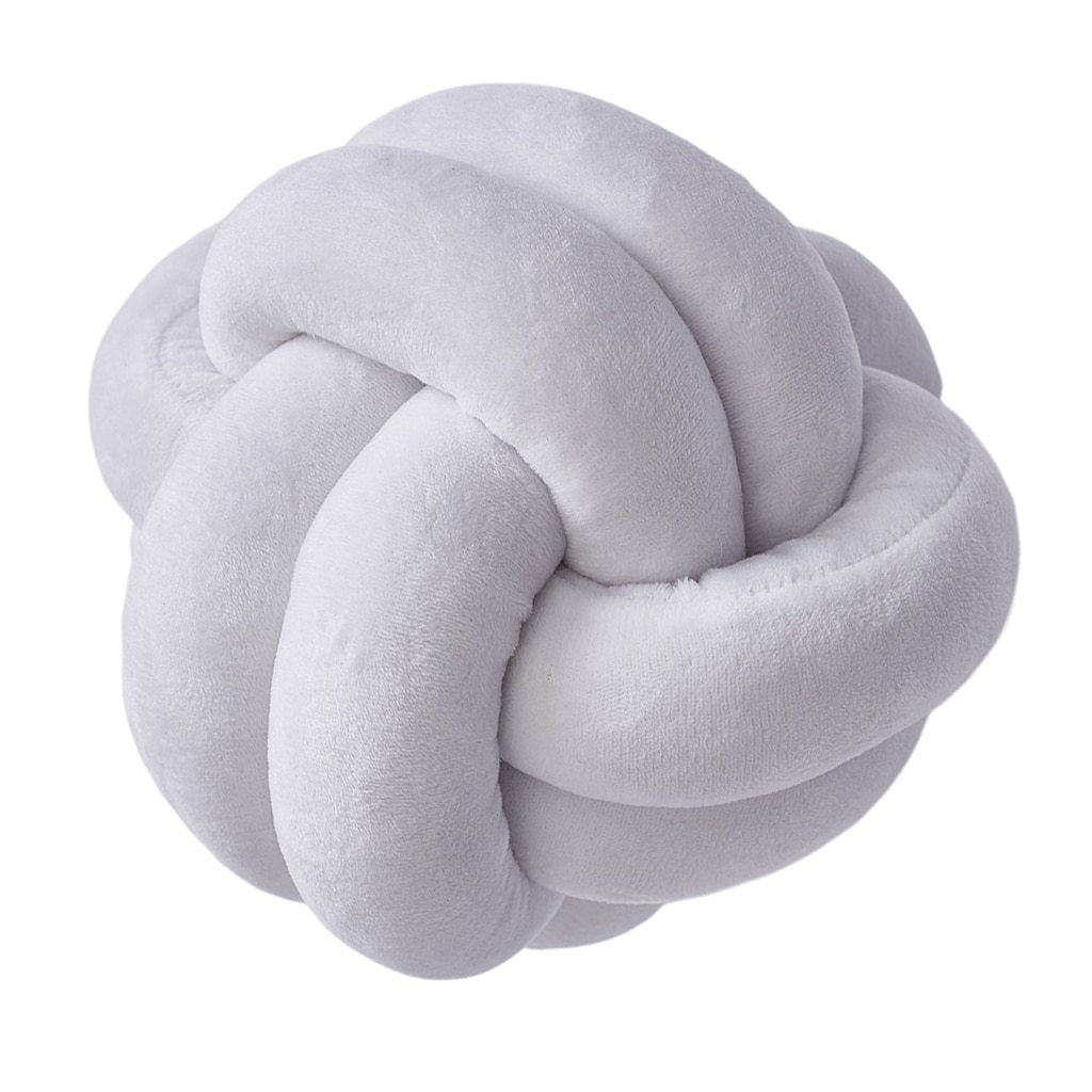 HKM-823443 Knotted Plush Ball Throw Pillow - Soft Cuddly Cushion in Pink, Blue, Gray, 25cm & 18cm Sizes