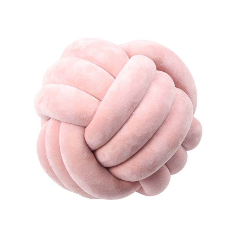 HKM-823443 Knotted Plush Ball Throw Pillow - Soft Cuddly Cushion in Pink, Blue, Gray, 25cm & 18cm Sizes