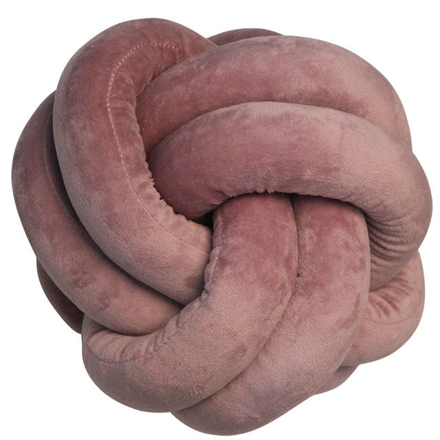 HKM-823443 Knotted Plush Ball Throw Pillow - Soft Cuddly Cushion in Pink, Blue, Gray, 25cm & 18cm Sizes
