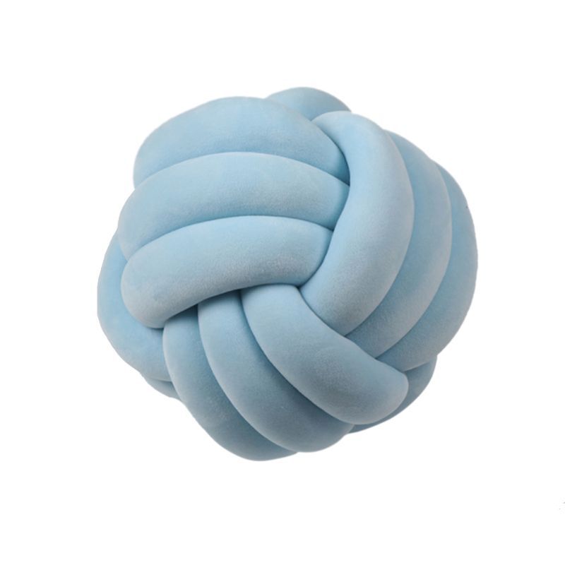 HKM-823443 Knotted Plush Ball Throw Pillow - Soft Cuddly Cushion in Pink, Blue, Gray, 25cm & 18cm Sizes