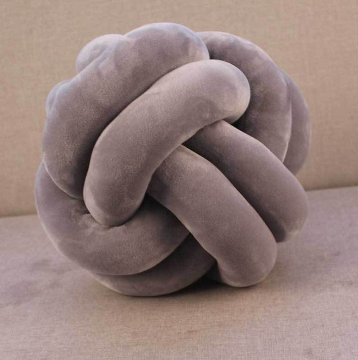 HKM-823443 Knotted Plush Ball Throw Pillow - Soft Cuddly Cushion in Pink, Blue, Gray, 25cm & 18cm Sizes