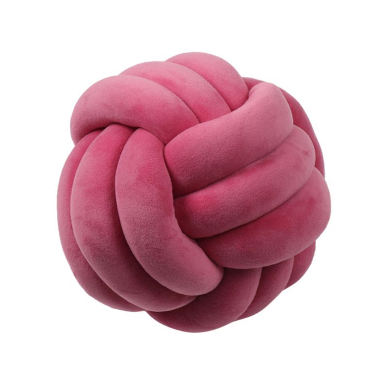 HKM-823443 Knotted Plush Ball Throw Pillow - Soft Cuddly Cushion in Pink, Blue, Gray, 25cm & 18cm Sizes
