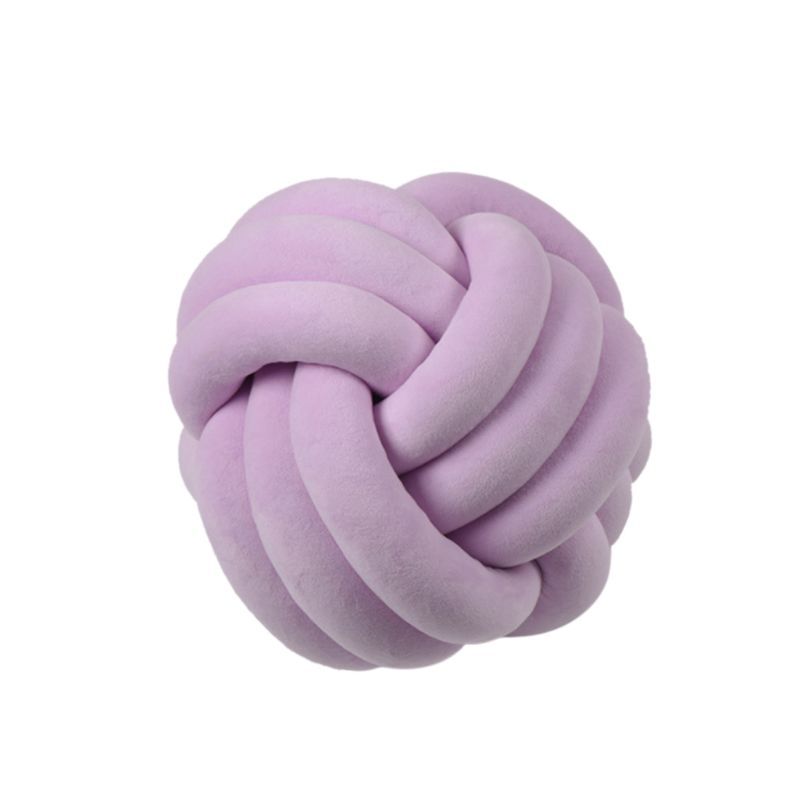 HKM-823443 Knotted Plush Ball Throw Pillow - Soft Cuddly Cushion in Pink, Blue, Gray, 25cm & 18cm Sizes