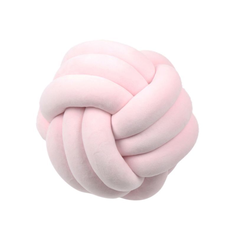 HKM-823443 Knotted Plush Ball Throw Pillow - Soft Cuddly Cushion in Pink, Blue, Gray, 25cm & 18cm Sizes