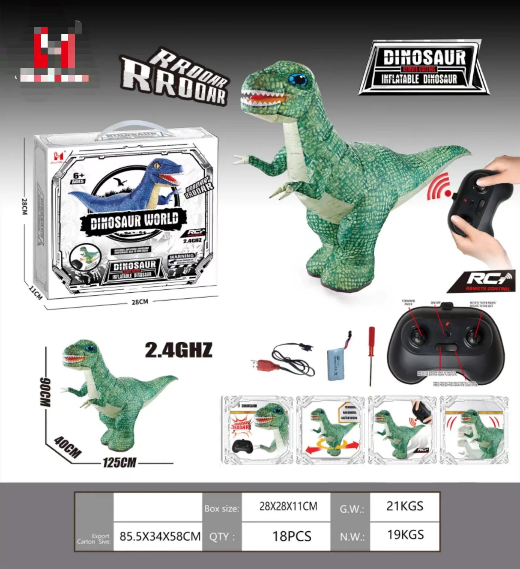 HKM-823443 Remote Control Inflatable Dinosaur Toy with 6 Channels and 30m Range for Kids