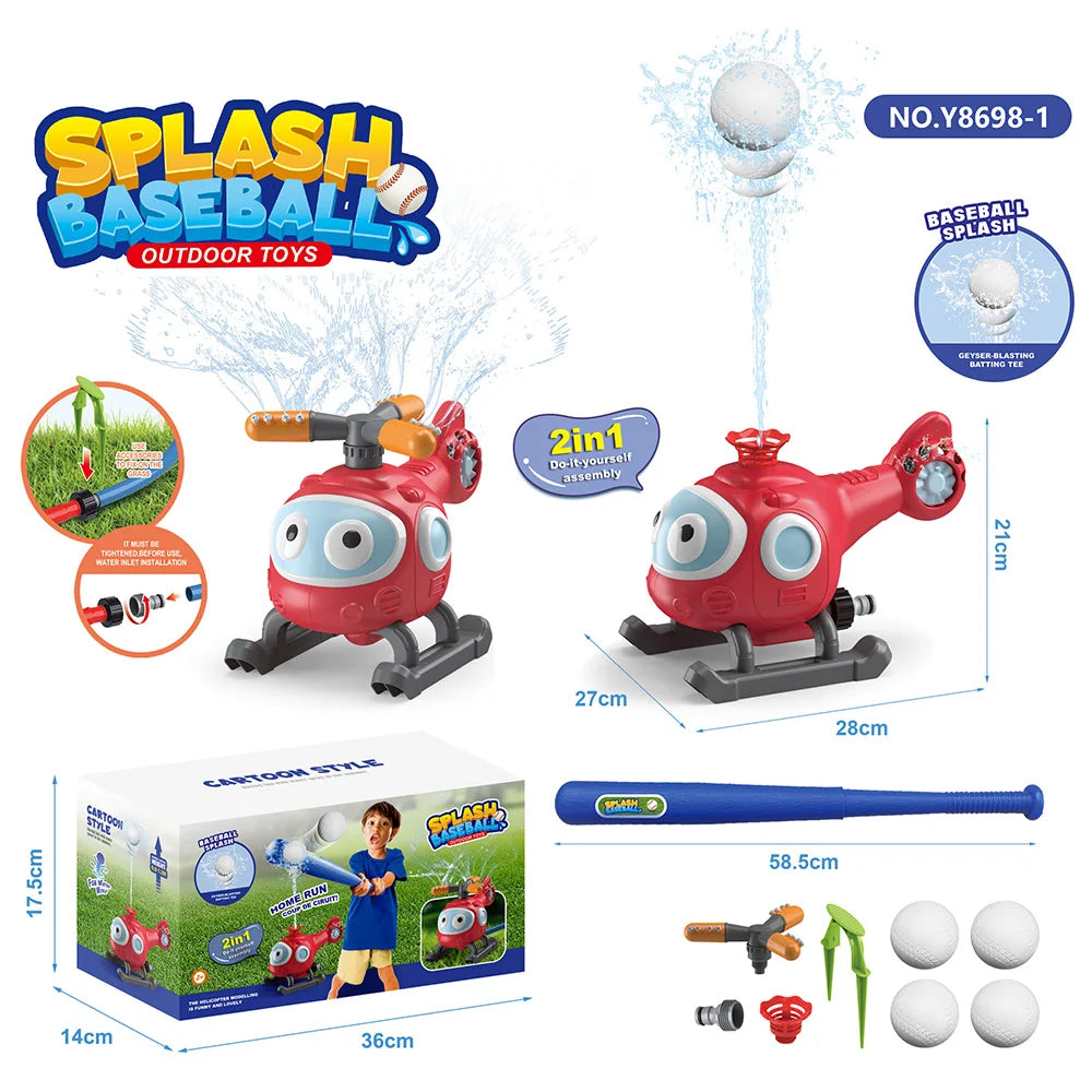 KTX-823699 2-in-1 Helicopter Sprinkler Water Game for Outdoor Fun with Baseball Activity