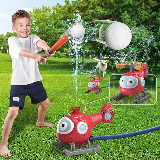 KTX-823699 2-in-1 Helicopter Sprinkler Water Game for Outdoor Fun with Baseball Activity