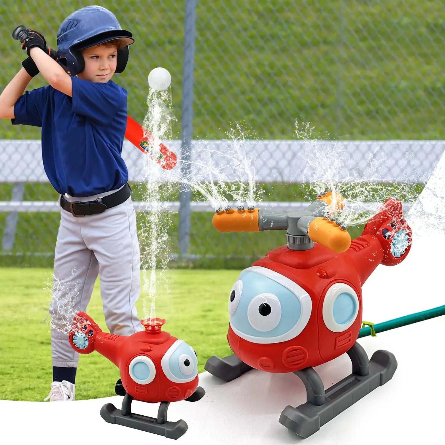 KTX-823699 2-in-1 Helicopter Sprinkler Water Game for Outdoor Fun with Baseball Activity