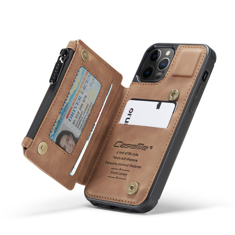 HKM-823699 Frosted Retro Multifunctional Zipper Wallet Phone Case for iPhone Models