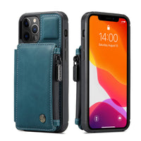 HKM-823699 Frosted Retro Multifunctional Zipper Wallet Phone Case for iPhone Models