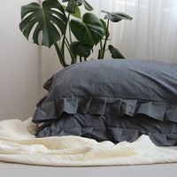 HKM-823763 Pure Cotton Ruffled Pillowcases - Elegant White, Pair of 48cm x 74cm Cases for Single Pillows