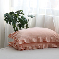 HKM-823763 Pure Cotton Ruffled Pillowcases - Elegant White, Pair of 48cm x 74cm Cases for Single Pillows