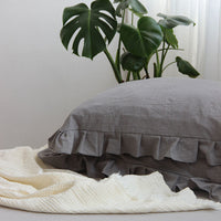 HKM-823763 Pure Cotton Ruffled Pillowcases - Elegant White, Pair of 48cm x 74cm Cases for Single Pillows