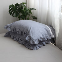HKM-823763 Pure Cotton Ruffled Pillowcases - Elegant White, Pair of 48cm x 74cm Cases for Single Pillows