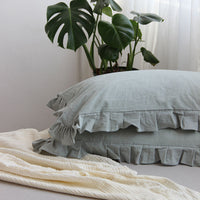 HKM-823763 Pure Cotton Ruffled Pillowcases - Elegant White, Pair of 48cm x 74cm Cases for Single Pillows