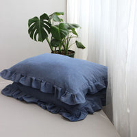 HKM-823763 Pure Cotton Ruffled Pillowcases - Elegant White, Pair of 48cm x 74cm Cases for Single Pillows