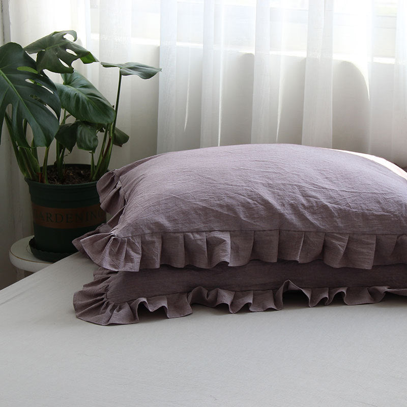 HKM-823763 Pure Cotton Ruffled Pillowcases - Elegant White, Pair of 48cm x 74cm Cases for Single Pillows