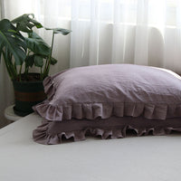 HKM-823763 Pure Cotton Ruffled Pillowcases - Elegant White, Pair of 48cm x 74cm Cases for Single Pillows