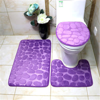 HKM-823827 3-Piece Non-Slip Solid Color Bathroom Mat Set, Various Designs and Colors Available