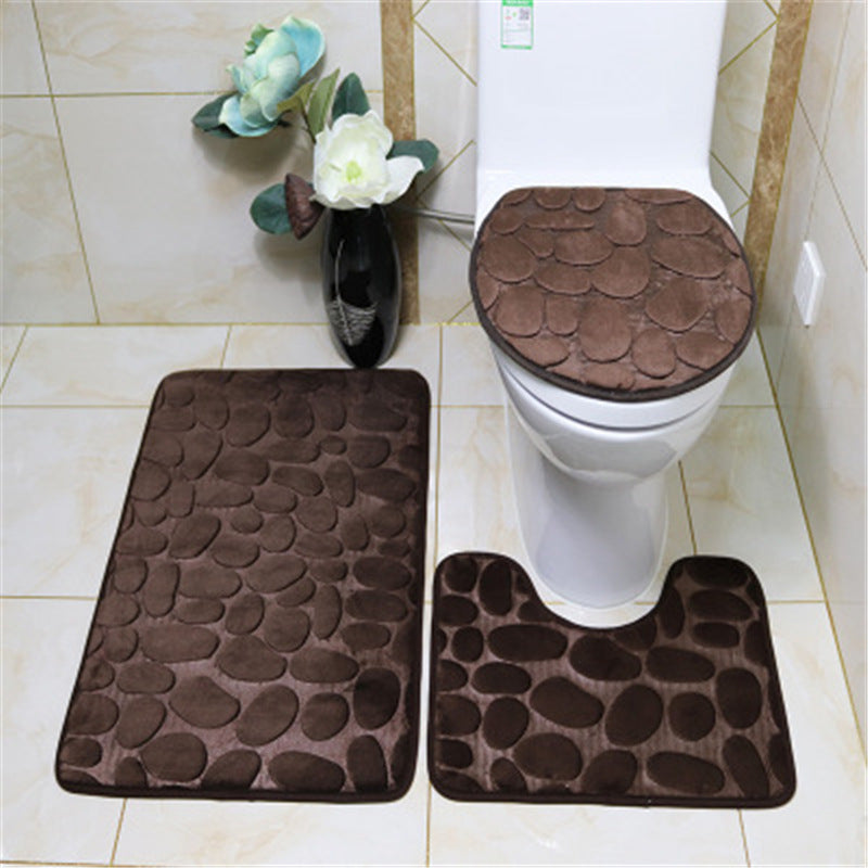 HKM-823827 3-Piece Non-Slip Solid Color Bathroom Mat Set, Various Designs and Colors Available