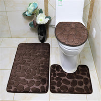 HKM-823827 3-Piece Non-Slip Solid Color Bathroom Mat Set, Various Designs and Colors Available