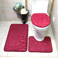 HKM-823827 3-Piece Non-Slip Solid Color Bathroom Mat Set, Various Designs and Colors Available