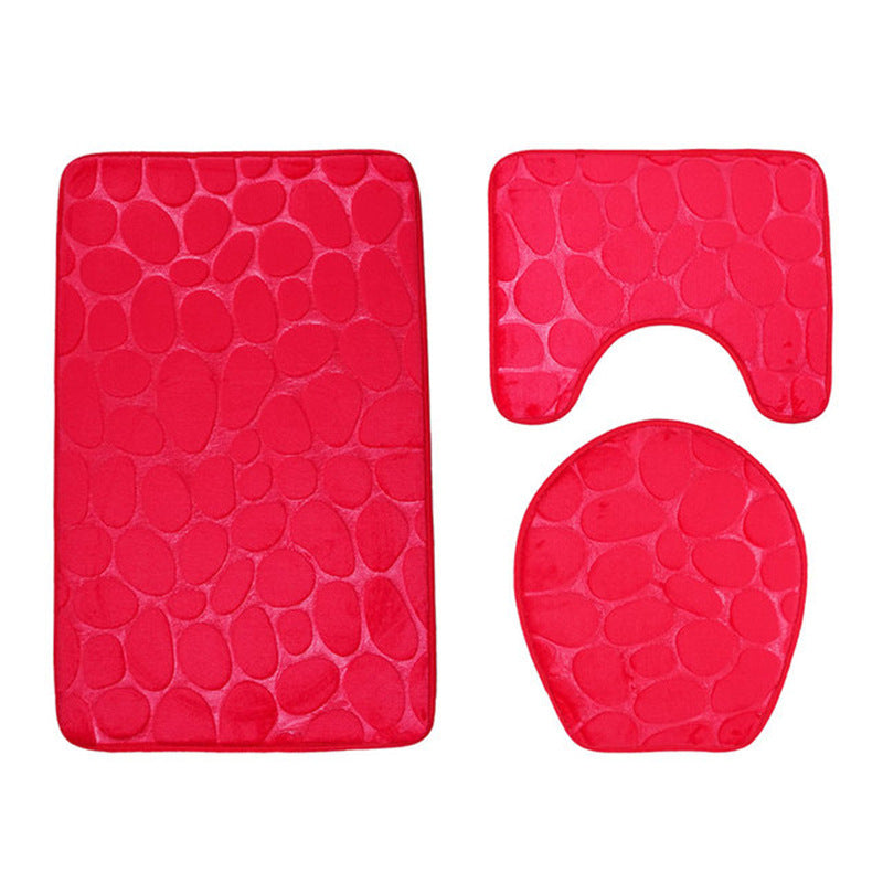 HKM-823827 3-Piece Non-Slip Solid Color Bathroom Mat Set, Various Designs and Colors Available