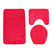 HKM-823827 3-Piece Non-Slip Solid Color Bathroom Mat Set, Various Designs and Colors Available