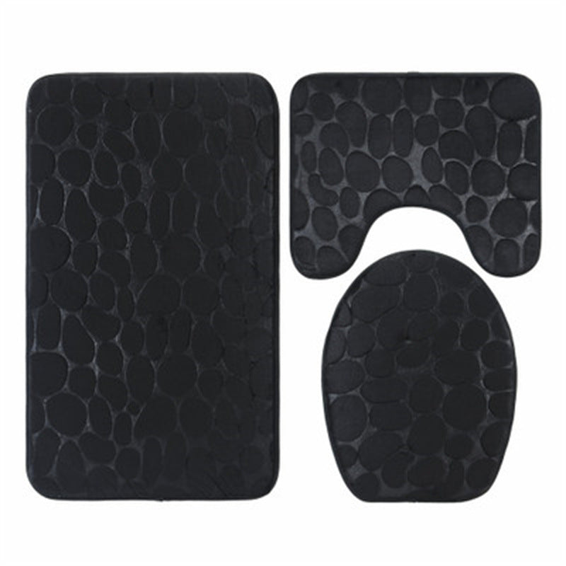 HKM-823827 3-Piece Non-Slip Solid Color Bathroom Mat Set, Various Designs and Colors Available