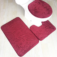 HKM-823827 3-Piece Non-Slip Solid Color Bathroom Mat Set, Various Designs and Colors Available