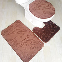 HKM-823827 3-Piece Non-Slip Solid Color Bathroom Mat Set, Various Designs and Colors Available