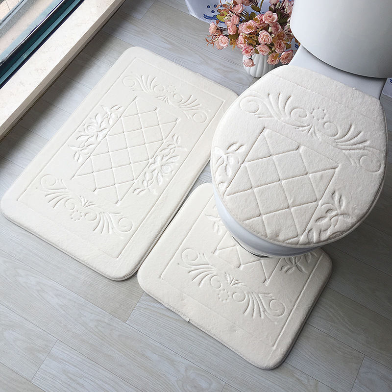 HKM-823827 3-Piece Non-Slip Solid Color Bathroom Mat Set, Various Designs and Colors Available