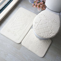 HKM-823827 3-Piece Non-Slip Solid Color Bathroom Mat Set, Various Designs and Colors Available