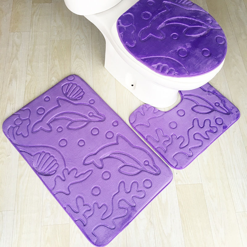 HKM-823827 3-Piece Non-Slip Solid Color Bathroom Mat Set, Various Designs and Colors Available