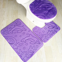 HKM-823827 3-Piece Non-Slip Solid Color Bathroom Mat Set, Various Designs and Colors Available