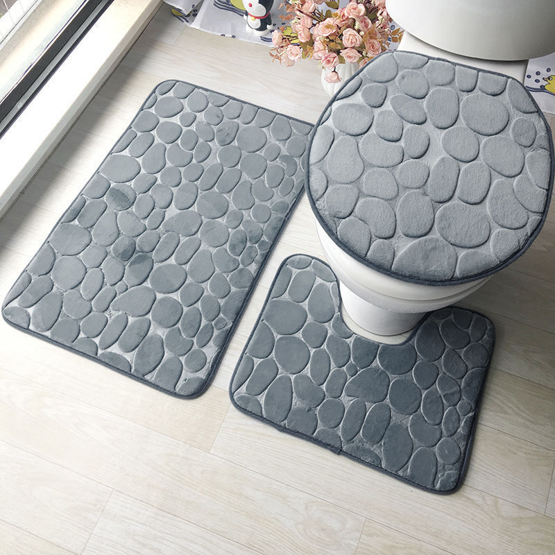 HKM-823827 3-Piece Non-Slip Solid Color Bathroom Mat Set, Various Designs and Colors Available