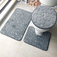 HKM-823827 3-Piece Non-Slip Solid Color Bathroom Mat Set, Various Designs and Colors Available