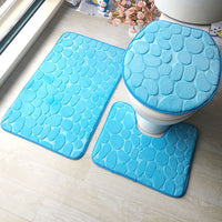 HKM-823827 3-Piece Non-Slip Solid Color Bathroom Mat Set, Various Designs and Colors Available