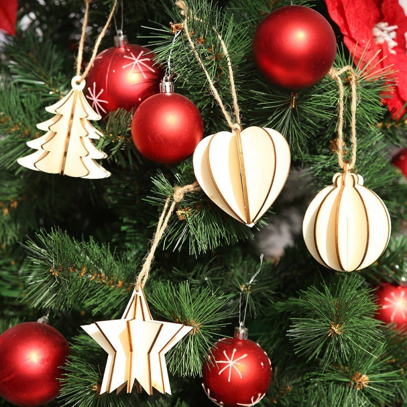 HKM-823891 Three-Dimensional Wooden Five-Pointed Star Christmas Pendant for Holiday Decoration