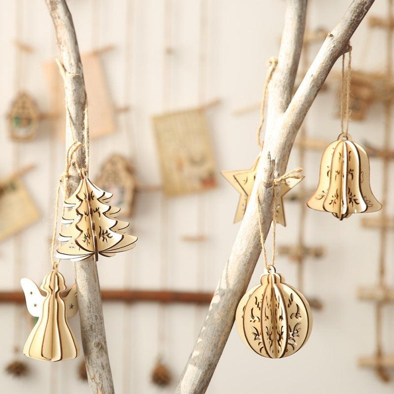 HKM-823891 Three-Dimensional Wooden Five-Pointed Star Christmas Pendant for Holiday Decoration