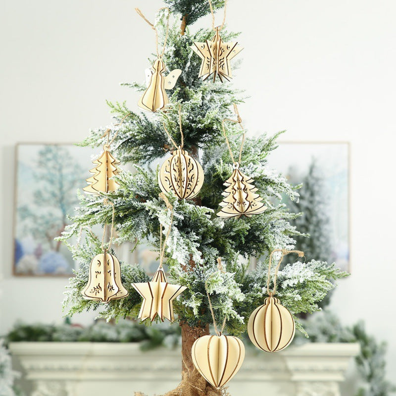 HKM-823891 Three-Dimensional Wooden Five-Pointed Star Christmas Pendant for Holiday Decoration