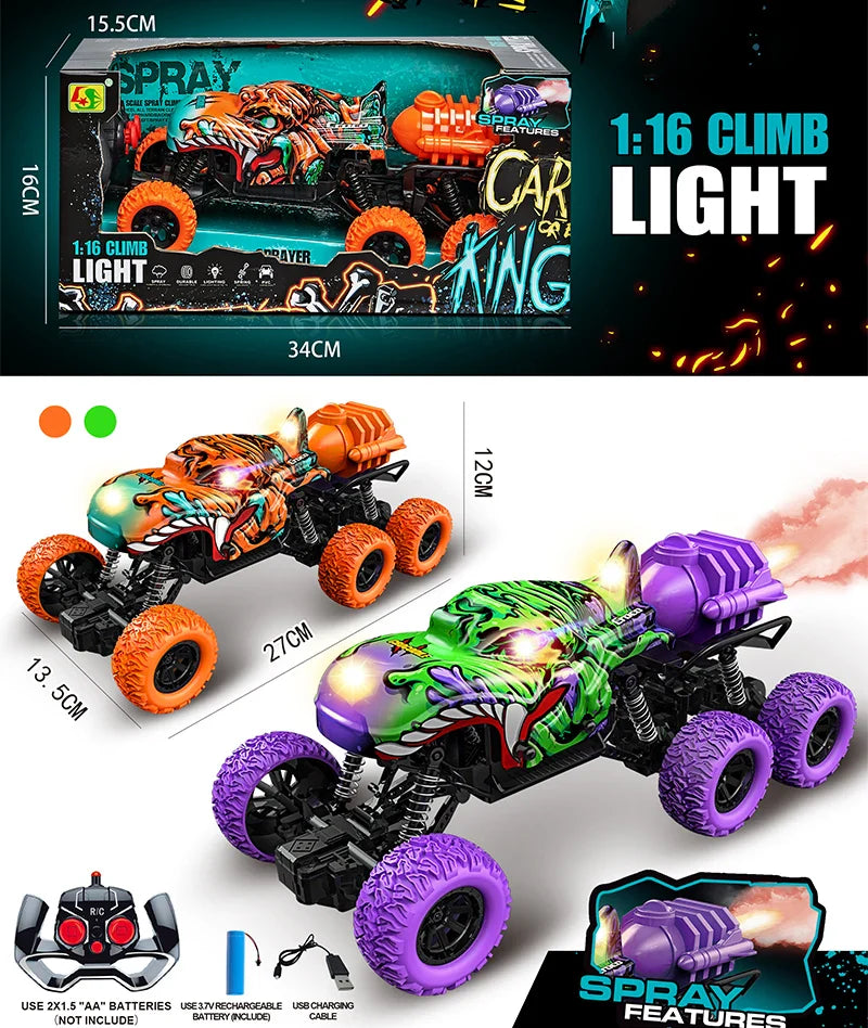 HKM-824019 Light Spray Remote Control 6-Wheel Shark Truck Toy - Electric Off-Road Climbing Vehicle for Ages 5+