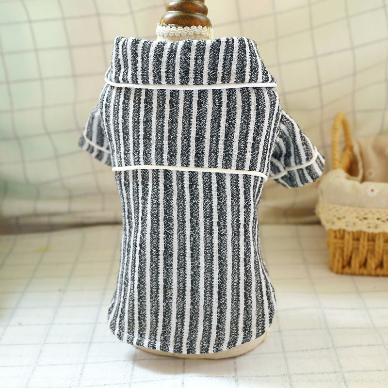 HKM-824275 Striped Cotton and Linen Pajamas for Dogs and Cats - Pink, Blue, Black & White, Multiple Sizes Available