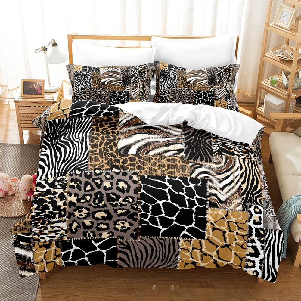 KTX-824403 Animal Fur Print Duvet Cover and Pillowcase 3-Piece Bedding Set for 1.8m Bed
