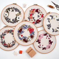 HKM-824595 3D Floral & Leaf Embroidery DIY Material Pack with Printed Cotton, Threads, Needles, and Tutorial